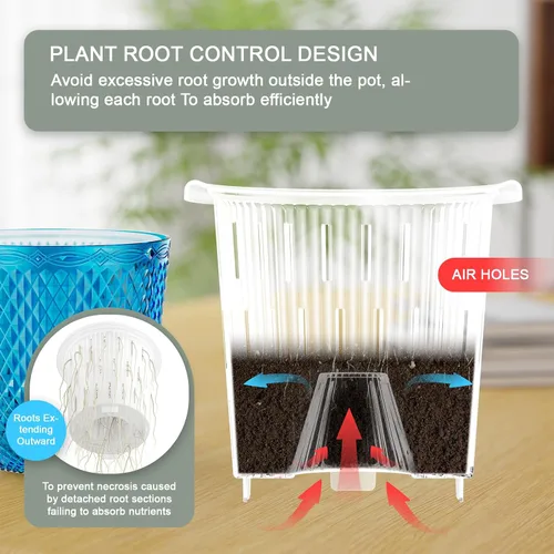 Miniatura 5 de QCQHDU - Macetas colgantes para plantas de interior, paquete de 2, 5.7 pulgadas, azul Klein Plástico, Autorriego, Percha de Plantas, Agujeros