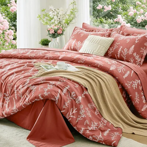 Miniatura 50 de MUXHOMO Juego de edredón tamaño individual XL, elegante juego de cama con estampado floral en una bolsa, 5 piezas, ultra suave y transpirable