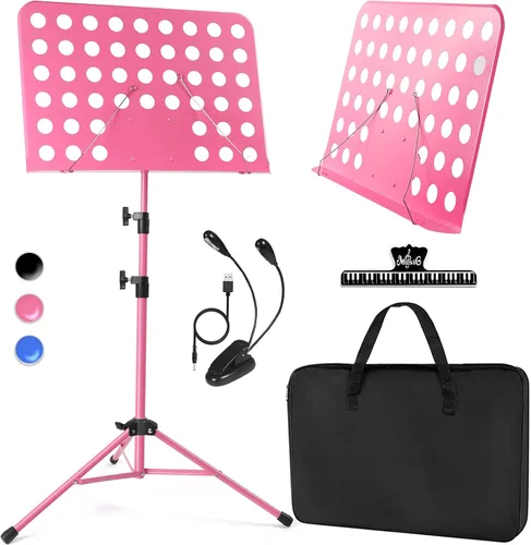 Miniatura 8 de lotmusic Soporte de música azul, soporte portátil para partituras, soporte de música plegable y ajustable en altura con bolsa, clip de partitura