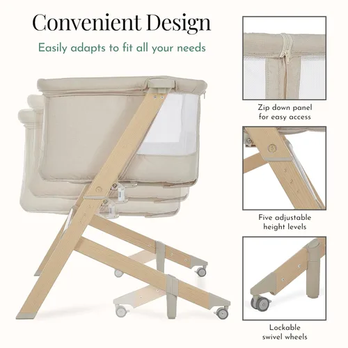 Miniatura 4 de Evolur Moisés estelar y cama de noche, fácil de plegar y transportar, ligero y portátil, altura ajustable, almohadilla de colchón incluida, beige