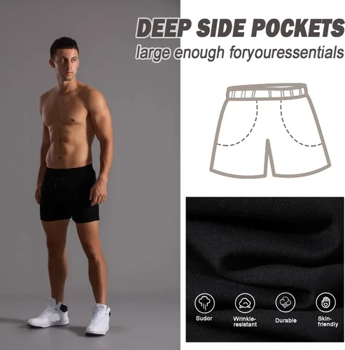 Miniatura 3 de Pantalones cortos de algodón de 5.5/7 pulgadas para hombre, pantalones cortos de entrenamiento de algodón con bolsillos
