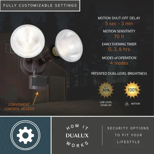 Miniatura 5 de VAXCEL Luz de inundación de seguridad para exteriores del atardecer al amanecer con sensor de movimiento de bronce, 2 cabezales de luz ajustables, 4