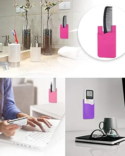 Miniatura 8 de Billetera de silicona para teléfono, soporte para tarjetas para la parte posterior de la funda del teléfono, cartera de identificación/tarjeta