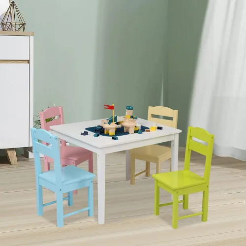 Miniatura 2 de Juego de mesa y 4 sillas de madera para niños, juegos de mesa de actividades para niños pequeños para dibujar lectura arte sala de juegos, muebles