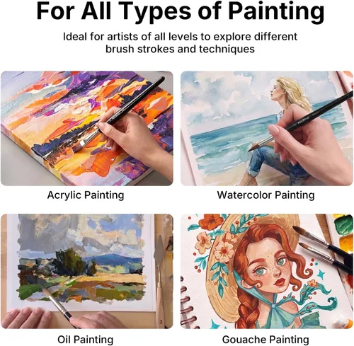 Miniatura 6 de Nicpro Juego de 30 pinceles de pintura, pinceles profesionales con espátula de pintura y rollo de tela, pinceles de pintura para acrílico, óleo