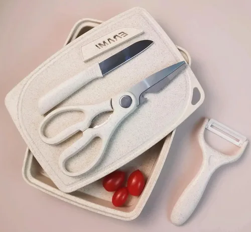 Miniatura 6 de ZeQi Juego de tabla de cortar, cuchillo, pelador, tijeras y bandeja 5 en 1, viajes, campamento, al aire libre, dormitorios, tablas de cortar Rosa