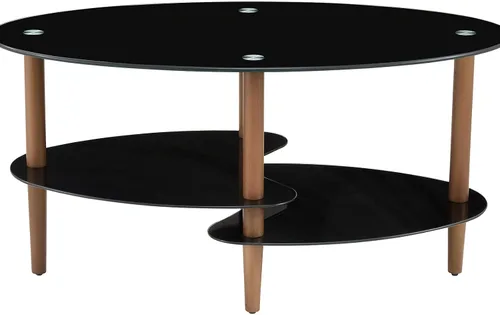 Miniatura 6 de YISUYA Mesa de centro de cristal, mesa de centro de vidrio ovalada negra, mesa de centro de vidrio transparente, mesa moderna, mesa de té de patas