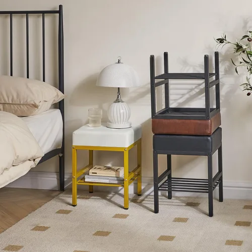 Miniatura 4 de IBUYKE Taburete de maquillaje cuadrado con pies ajustables y espacio de almacenamiento, silla reposapiés, asiento de tocador de PU, multiusos como