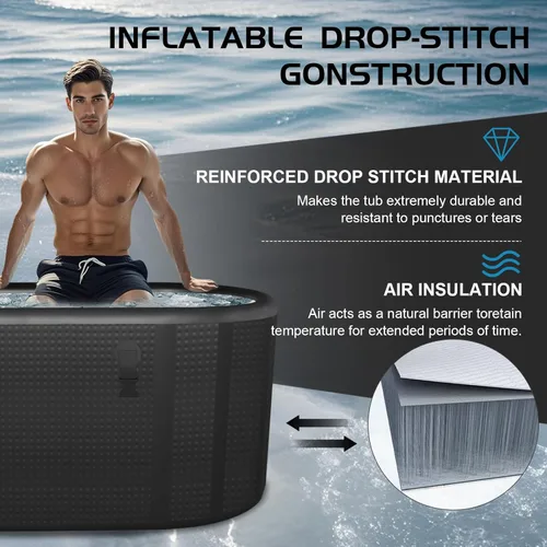 Miniatura 2 de HotMax Bañera de hielo de punto caído para recuperación de 195 galones, compatible con enfriadores de agua, bañera fría con tapa aislada, bañera