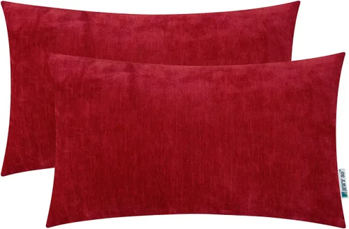 Miniatura 24 de HWY 50 Juego de 2 fundas de cojín decorativas de color rojo burdeos de 16 x 16 pulgadas para sofá, cama, sala de estar, felpilla suave y cómoda