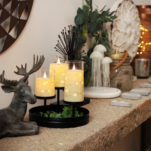 Miniatura 3 de Homemory Velas parpadeantes sin llama con tira de luces, velas que funcionan con pilas, luces LED de cadena integradas, vela de plexiglás irrompible