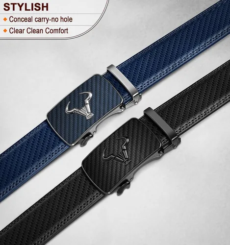 Miniatura 2 de BULLIANT Cinturón para hombre, paquete de 2, cinturón de trinquete de cuero para regalo, pantalones de mezclilla casuales de 1 38 pulgadas, corte