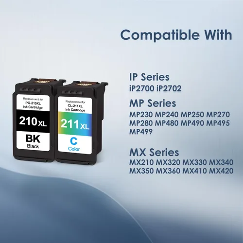 Miniatura 2 de Cartuchos de tinta de repuesto 210XL y 211XL para Canon PG-210XL CL-211XL para Pixma IP2702 MX410 MP495 MP230 MP240 MP280 MX340 MX350 MX360