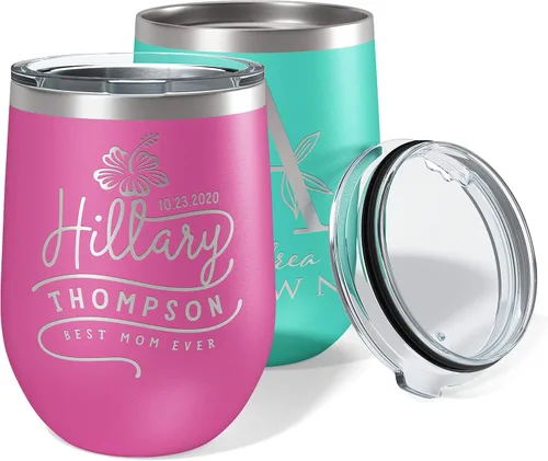Miniatura 8 de Regalos para el Día de la Madre para mamá, vaso de vino personalizado con tapa, 12 onzas, negro, regalos personalizados para mujeres, vasos aislados