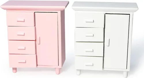Miniatura 7 de Mesitas de noche de casa de muñecas, mesita de noche de madera en miniatura, mueble de mueble a escala 1:12, modelo de estante para mini aparador