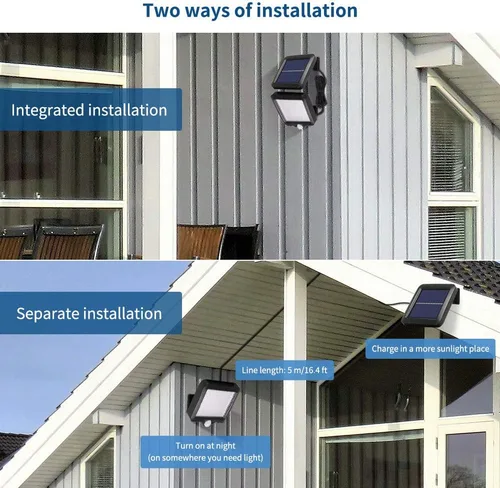 Miniatura 3 de Luz de pared de energía solar, luz con sensor de movimiento al aire libre, 56 LED, luz nocturna de seguridad, panel solar separable para patio