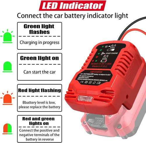 Miniatura 5 de Adaptador de arrancador de batería para auto para baterías Craftsman 20V V20, arrancador de batería de auto calibre 11, cables de refuerzo de auto