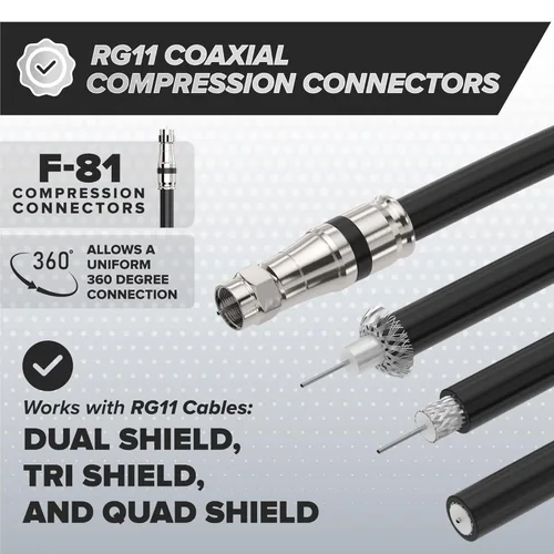 Miniatura 3 de THE CIMPLE CO Conectores de compresión para cable coaxial RG11, acopladores coaxiales para interiores y exteriores con junta tórica hermética - F81