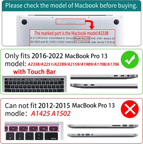 Miniatura 2 de Teryeefi Funda compatible con MacBook Pro de 13 pulgadas, A2338, M1, M2, A2251, A2289, A2159, A1989, A1706, con Touch Bar (versión 2016-2022)