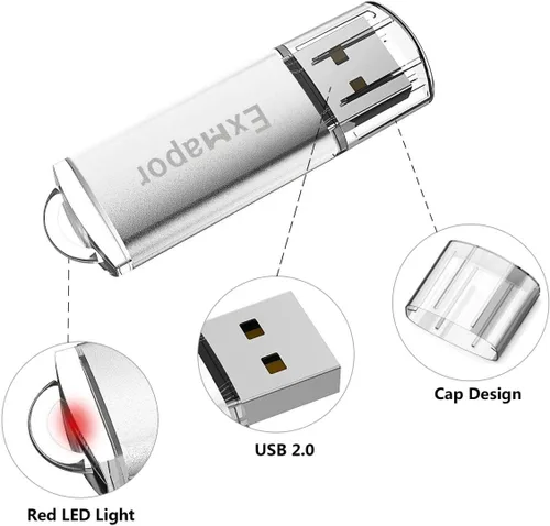 Miniatura 3 de Unidad flash USB 1GB 5PCS Exmapor Memory Stick Bulk Storage Pen Drive con indicador LED Rojo/Negro/Plata/Verde/Azul