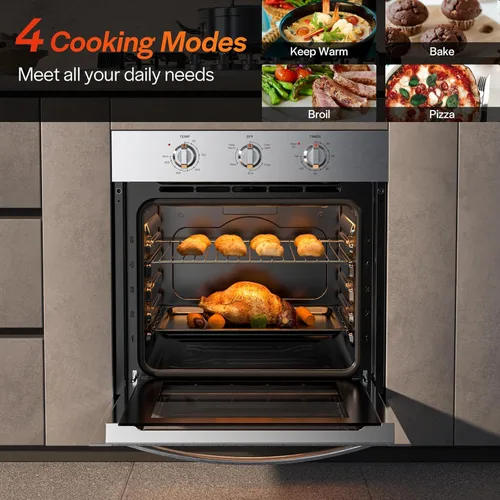 Miniatura 5 de Empava Horno eléctrico de pared individual integrado de 24 pulgadas con convección y asador, 10 modos de cocción, control táctil de pantalla, acero