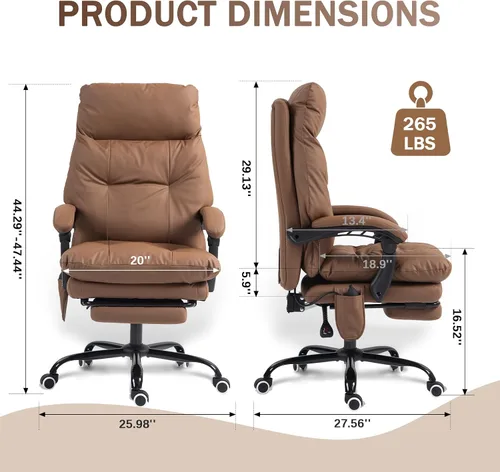 Miniatura 2 de Silla de oficina ejecutiva reclinable de 155° con soporte lumbar ajustable, cómoda silla de escritorio para computadora con reposapiés, silla