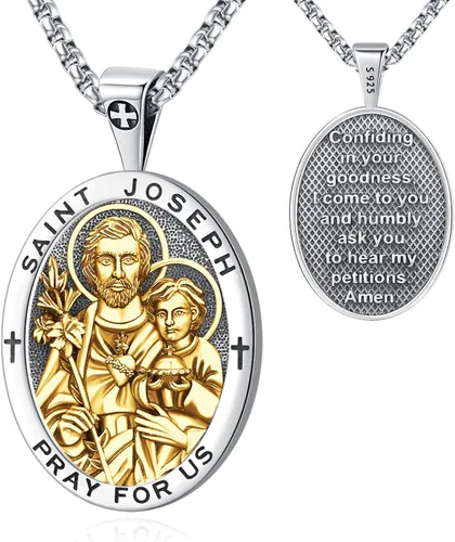 Miniatura 79 de Eusense San Miguel San Cristóbal San Benito San Judas Virgen María Collar chapado en oro 925 joyería religiosa para hombres y mujeres, collar