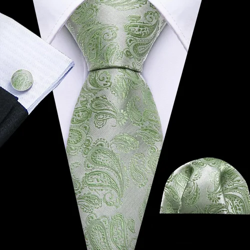 Miniatura 56 de Barry.Wang - Juego de corbata de seda para hombre, diseño de cachemira, pañuelo y gemelos de bolsillo