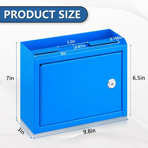 Miniatura 3 de Kyodoled Caja de Sugerencias, Buzón con Cerradura, Caja para Llaves, Buzón de Correo Montado en la Pared, Caja de Seguridad con Cerradura, Urna Azul
