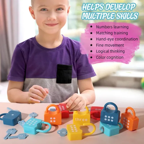 Miniatura 5 de Dinhon Kids - Cerraduras de aprendizaje con llaves, juguete para jugar con los números y contar, juguetes educativos Montessori para niños y niñas