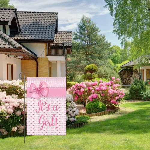 Miniatura 5 de Bandera de jardín con texto en inglés "It's A Girl" ("It's A Girl"), decoración de anuncio de nacimiento para niña, 12 x 18 pulgadas, doble cara