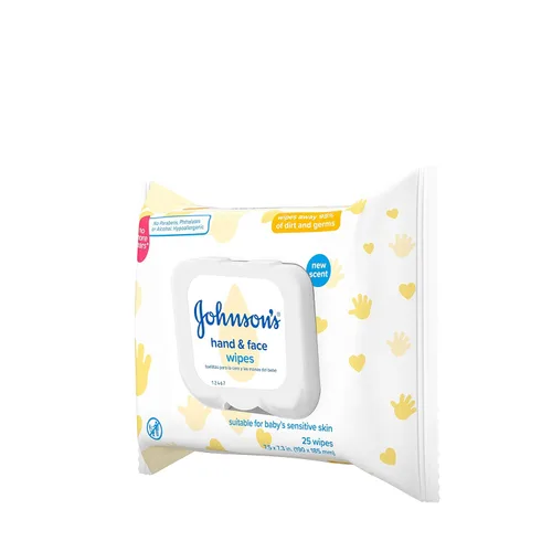 Miniatura 6 de Johnson's Baby Toallitas limpiadoras desinfectantes para bebés de mano y cara para viajes y sobre la marcha, no más lágrimas, sin parabenos ni
