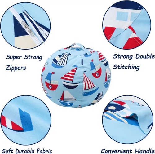 Miniatura 3 de Funda para puf de almacenamiento de animales de peluche para niños y niñas, organizador de almacenamiento de juguetes extra grande, puf sin relleno