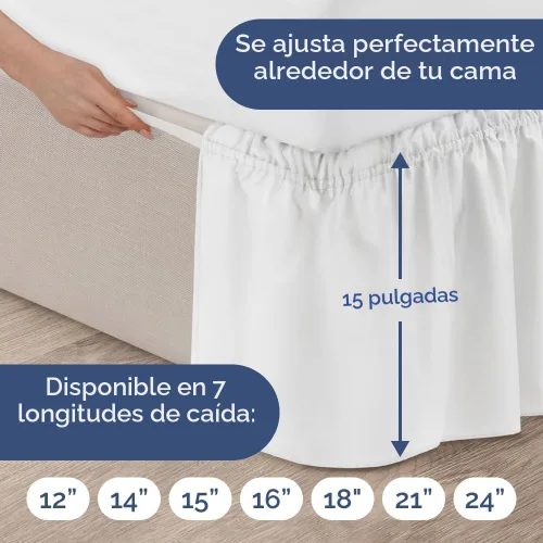 Miniatura 4 de Falda de cama envolvente con volantes, color blanco, para camas de tamaño Queen con altura de 38 cm CGK Linens - Falda de cama plisada con tela