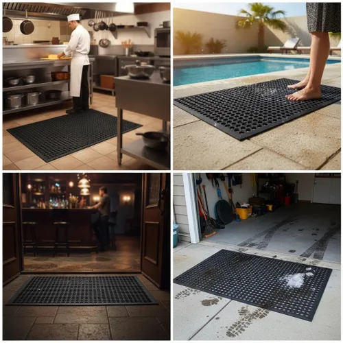 Miniatura 7 de Felpudo de goma grande para exteriores - 60 x 35 pulgadas tapetes de drenaje resistentes para exteriores con agujeros - Alfombra impermeable