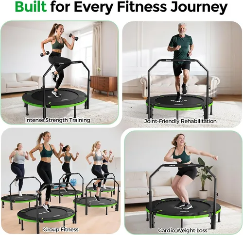 Miniatura 7 de BCAN SP3 40"/48" Foldable Mini Trampoline, Rebounder Trampoline for Adults, U/T Adjustable Foam Handle, Exercise Rebounder for Adults Indoor/Garden