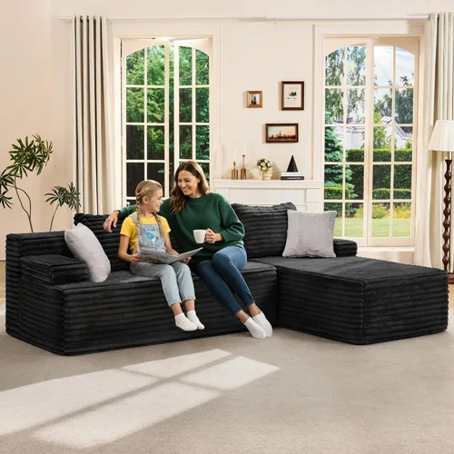 Miniatura 3 de Hobestluk Sofá modular modular sin hueso, sofá en forma de L, sofá modular de 3 asientos, sofá modular de espuma viscoelástica para muebles de sala