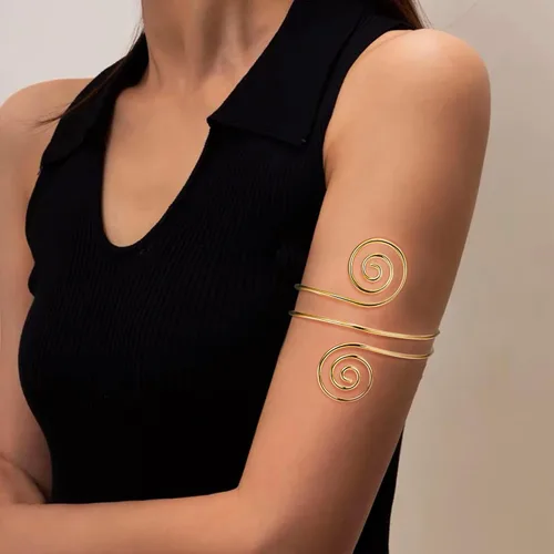 Miniatura 5 de Jstyle 6 piezas de brazalete de brazo dorado para mujer, minimalista, simple serpiente, brazalete ajustable, disfraz griego, accesorios de boda