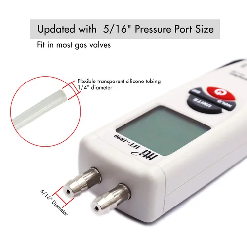 Miniatura 2 de Manómetro digital, medidor de presión de aire de doble puerto, medidor de presión, medidor de gas HVAC, manómetro de presión diferencial con puerto