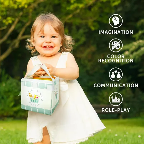 Miniatura 5 de Juego de picnic – Comida de madera para jugar – Juegos de comida para niños – Comida de simulación, comida de juguete con bolsa de almacenamiento