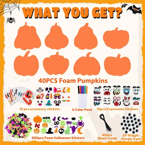 Miniatura 3 de Max Fun 332 piezas de manualidades de Halloween para niños, actividades de Halloween, calabazas de espuma para manualidades, kits de regalo, juego
