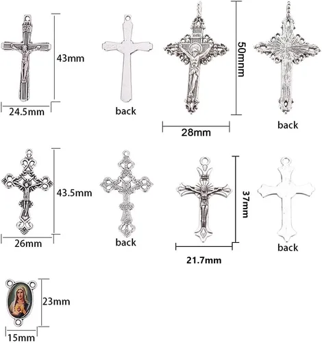 Miniatura 2 de SUNNYCLUE Pascua vacaciones estilo tibetano rosario cruz y centro Nuestra Señora Milagrosa Medalla Esmalte Cruz Colgantes Vintage Charm Oval