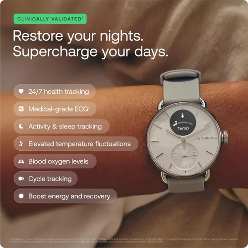 Miniatura 8 de WITHINGS ScanWatch 2 - Hybrid Smart Watch, Heart Rate Monitoring, Fitness Tracker, Cycle Tracker, Sleep Monitoring, GPS Tracker, 30-Day Battery Negro