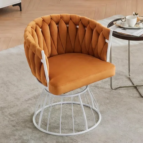 Miniatura 19 de Mistpople Silla de tocador giratoria de 360 grados estilo Mid Century Modern, con respaldo de barril, tapizada en tela Sherpa esponjosa, cómoda
