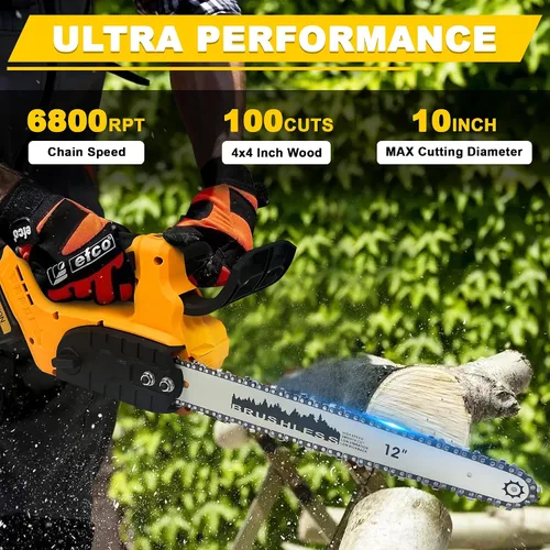 Miniatura 6 de Motosierra eléctrica inalámbrica, motosierra de 12 pulgadas para batería Makita de 18 V, incluye 2 baterías de 4000 mAh y cargador, sierra de cadena