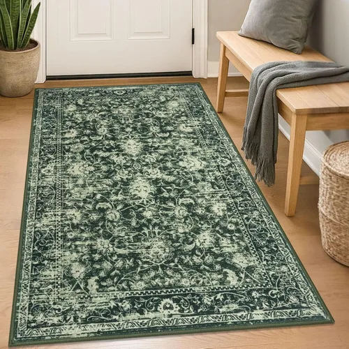 Miniatura 61 de KILOCOCO Alfombra lavable de 2 x 3 para entrada, estampado floral vintage, suave, antideslizante, azul, alfombras de cocina, tapete