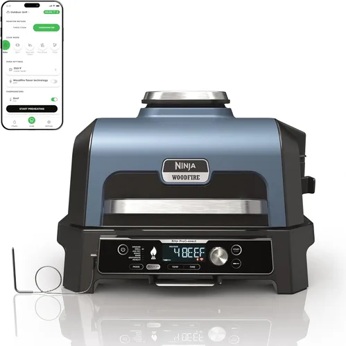Miniatura 13 de Ninja Woodfire Pro Connect XL - Parrilla y ahumador para exteriores Bluetooth, aplicación habilitada Parrilla 7 en 1, ahumador de barbacoa, azul