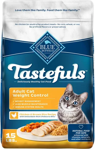 Blue Buffalo Tastefuls - Comida natural para gatos adultos, control de peso, bolsa de 15 libras