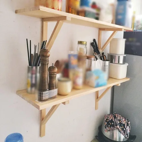 Miniatura 5 de Soportes para estante de madera de pino maciza oculta para montaje en pared, soportes flotantes para estanterías, cocina, sala de estar, decoración