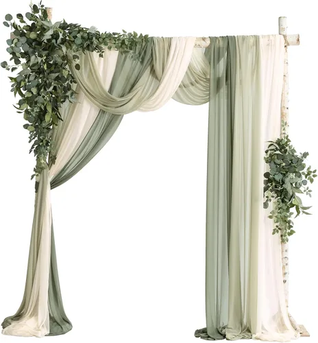 Miniatura 13 de Ling's moment Kit de flores de arco de boda con cortinas transparentes, arreglos florales artificiales de primavera de rosas verdes para telón